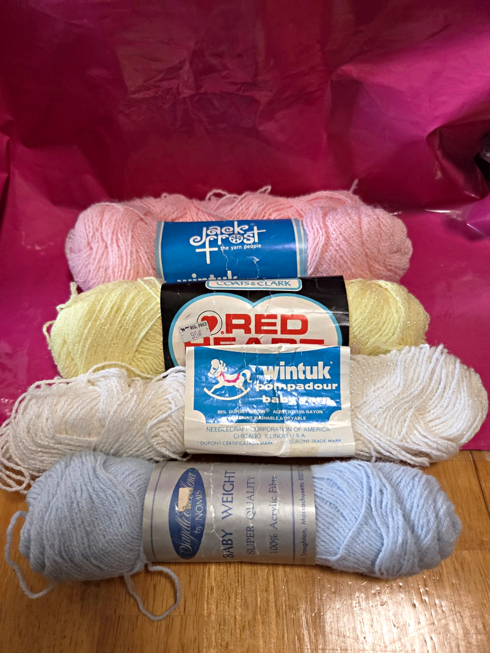Red Heart Pompadour Wintuk Baby Weight 100% Acrylic Yarn Skeins Lot of 4